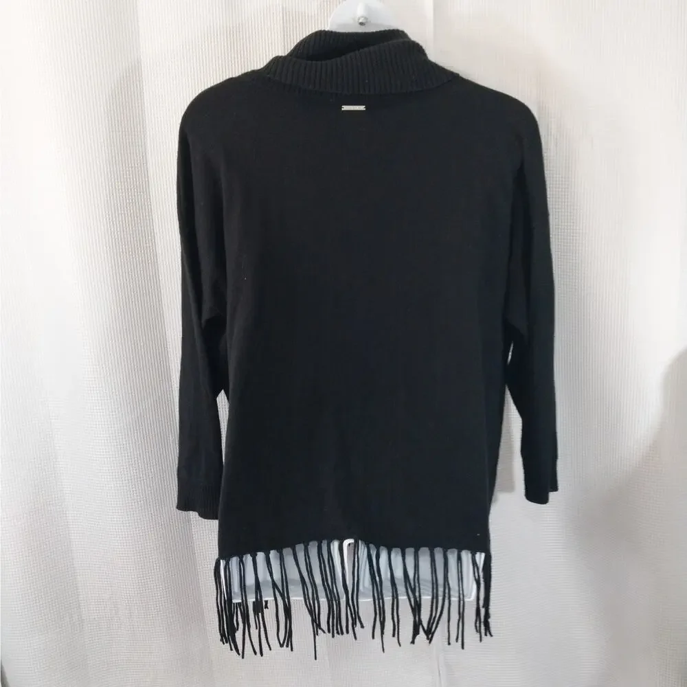 MICHAEL KORS! STRIKING BLACK KNIT, OVERSIZED, FRINGED COWL SWEATER! SZ 2X
